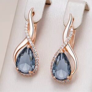 Shiny Rose Gold and Gray Zircon Dangle Earrings
